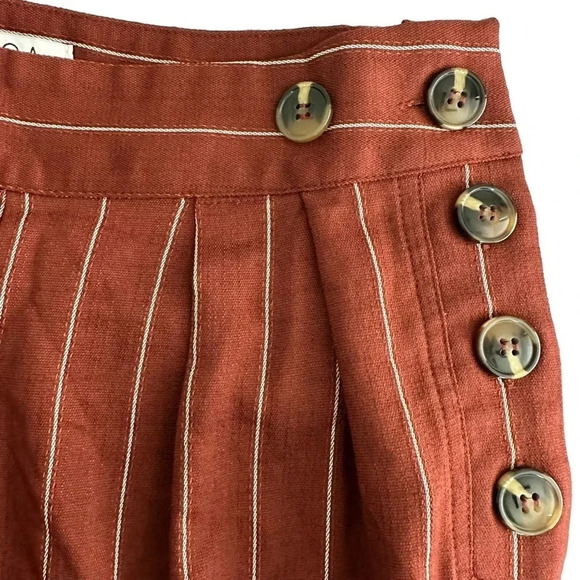 JOA Russet Pinstriped‎ Wide Leg Cropped Pants size Small Button Detail Business - Picture 8 of 8